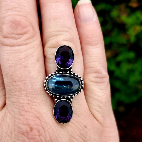 New Blue Kyanite & Amethyst 925 Silver Ring. - Picture 5 of 8